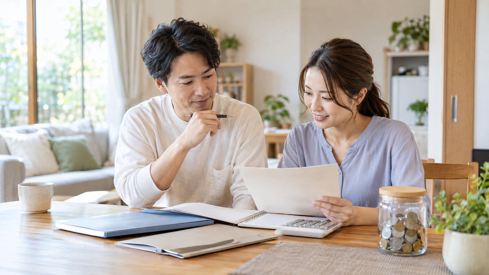 保険と家計のバランスを話し合う夫婦